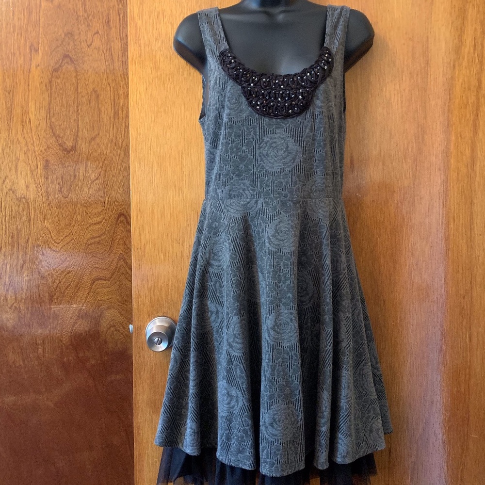 Free People Gray Fit and Flare Dress Black Sequins